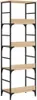 A tall, narrow bookshelf with five shelves, made of wood-look material and black metal framing, shown against a white background. Podgląd zdjęcia produktu
