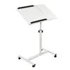 A white adjustable laptop stand with wheels on a white background. Produktbild-Vorschau