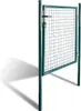 A green metal garden gate with a wire mesh infill, shown open and standing on a white background with a shadow. Náhľad obrázku produktu