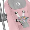 Close-up of a pink baby bouncer seat with safety straps and a patterned cushion. Produktbild-Vorschau