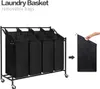 A multi-compartment laundry basket with removable bags, shown with one bag being removed. Voir les images du produit