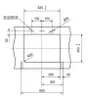 Technical drawing with dimensions and specifications for a sink or basin. Podgląd zdjęcia produktu