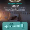 A young girl is sleeping in a bed, with a graphic overlay at the bottom displaying decibel levels and comparisons to other common sounds. Produktbild-Vorschau