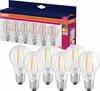 A product shot of a pack of OSRAM LED light bulbs, with the packaging prominently displayed in the background and several bulbs in the foreground. Voir les images du produit