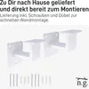Two white handrail brackets are shown with screws and wall plugs below them, and a logo in the bottom right corner. Náhľad obrázku produktu