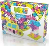 A product box for Meli Basic building blocks, showing a colorful assortment of the blocks and two small models built from them (a house and a windmill). Podgląd zdjęcia produktu
