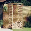 A wooden pergola with a roof, filled with firewood, stands in a garden setting. Náhled obrázku produktu