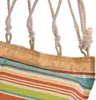 Close-up of the top edge of a striped hammock or hanging chair, showing the rope attachments. Produktbild-Vorschau