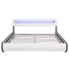 A white bed frame with a blue LED light strip on the headboard, shown from the front. Náhled obrázku produktu