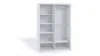 An open white wardrobe with shelves on the left and a hanging rail on the right, shown against a white background. Produktbild-Vorschau