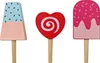 Three wooden toy ice cream treats on sticks against a white background. Produktbild-Vorschau