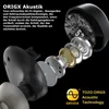 An exploded view diagram of a wireless earbud, showing its internal components and technology, with marketing text. Produktbild-Vorschau
