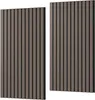 Two acoustic wall panels with a wood-like texture and black slats are shown side-by-side against a white background. Náhled obrázku produktu
