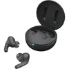 A pair of black LG Tone Free FP9 wireless earbuds and their charging case are displayed against a white background. Produktbild-Vorschau