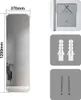 A product image showing a full-length mirror with dimensions and included hardware, along with close-ups of mounting components. Voir les images du produit
