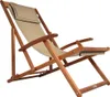 A wooden deck chair with a beige fabric seat and headrest, shown against a white background. Produktbild-Vorschau
