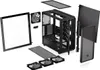 An exploded view of a computer tower case and its components, laid out on a white background. Produktbild-Vorschau