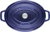 A top-down view of a blue oval Staub cocotte pot. Náhled obrázku produktu