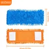 Two mop heads are shown, one blue and one orange, with measurement indicators. Produktbild-Vorschau