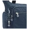 A close-up view of a blue Kipling crossbody bag, focusing on the zipper details and a signature monkey charm. Produktbild-Vorschau