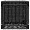 The underside of a black rattan storage table is shown from a top-down perspective. Voir les images du produit