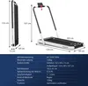 A diagram showing the dimensions of a treadmill, with a table of specifications below. Produktbild-Vorschau