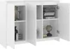A white sideboard with its doors open, revealing shelves with decorative items and books. Náhľad obrázku produktu