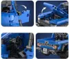 A collage of four close-up images showing different angles and details of a blue building block toy car. Náhľad obrázku produktu