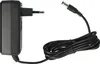 A black power adapter with a coiled black cable and a DC barrel connector. Produktbild-Vorschau