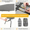 Collage of images showing steps to use a folding ironing board. Produktbild-Vorschau