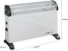 A white electric heater with black accents and feet, shown from a side angle with dimensions indicated by lines and text. Náhled obrázku produktu
