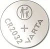 A close-up of a VARTA CR2032 lithium coin cell battery. Voir les images du produit