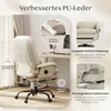 A beige ergonomic office chair is shown with various features highlighted by text and close-up images. Náhled obrázku produktu