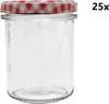 A clear glass jar with a red and white checkered lid, with the text '25x' on the right side. Náhled obrázku produktu