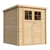 A wooden garden shed with double doors and windows, presented on a white background. Náhľad obrázku produktu