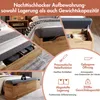 Collage of images showing a storage bench and its features, with text overlays. Podgląd zdjęcia produktu