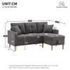 A diagram of a dark gray sectional sofa with dimensions and measurements indicated. Podgląd zdjęcia produktu