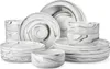 A collection of marble-patterned ceramic dinnerware, including plates and bowls, arranged on a white background. Náhled obrázku produktu