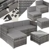 A collage of images showing a rattan lounge set, including close-ups of connectors and different configurations of the furniture. Náhled obrázku produktu