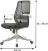 A side view of an office chair with dimensions indicated by arrows and text. Produktbild-Vorschau