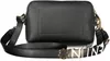 A black leather handbag with a wide strap featuring gold lettering is shown against a white background. Anteprima dell’immagine prodotto