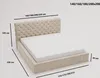A bed with a tufted headboard and mattress, with dimensions indicated by lines and text. Náhled obrázku produktu