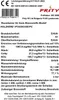 This is a product information label for a wood-burning stove, detailing its performance, safety, and emissions. Produktbild-Vorschau
