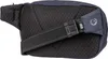 A close-up view of the back of a navy blue hip pack, showing the padded mesh and adjustable strap. Produktbild-Vorschau
