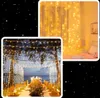 A collage of two images showing string lights used for decoration, one indoors on a curtain and the other outdoors over a dining setup. Náhľad obrázku produktu