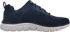 A side view of a navy blue Skechers athletic shoe with a white sole. Produktbild-Vorschau