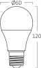 A technical drawing of an LED light bulb with dimensions indicated. Produktbild-Vorschau