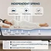 A woman is lying on a mattress, with diagrams illustrating the mattress's features. Produktbild-Vorschau