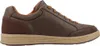 Side view of a brown leather sneaker with a tan sole. Voir les images du produit