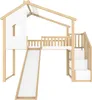 A rendered image of a children's loft bed with a slide and stairs. Anteprima dell’immagine prodotto